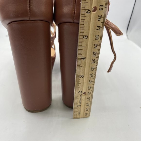 A XYD Brown Strappy Platform Club Open Toe Dress Chunky High Heel Sandals - Picture 9 of 11